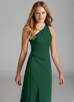 Azazie Maron Junior Vestido de Verde Oscuro de Satén Elástico de Corte En A con Plisado image3