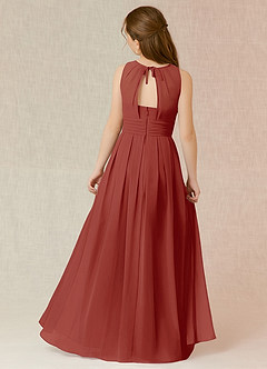 Azazie Bibiane Junior Abito A-Line in Chiffon Plissettato Terracotta image4