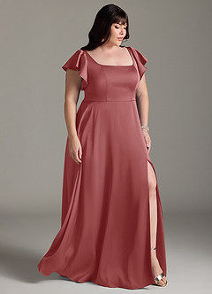 Azazie Bondi Bridesmaid Dresses Antique Rose A-Line Bow Stretch Satin Dress image10