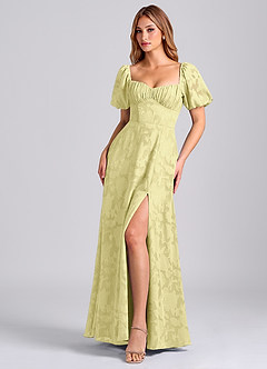 Azazie Mirian Bridesmaid Dresses Lemon Sorbet A-Line Sweetheart Neckline Floral Burnout Dress image4