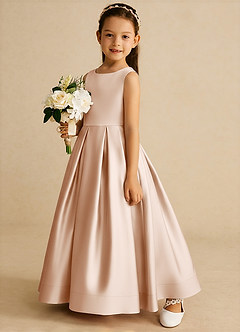 Azazie Cailee Flower Girl Dresses English Rose Ball-Gown Pleated Matte Satin Dress image2