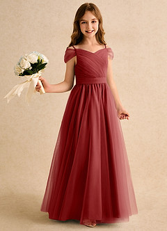 Azazie Yuna Girls Formal Sukienki dla dziewczynek sypiących kwiaty Linia A Zza ramienia Tiul Długość podłogi Sukienka image1