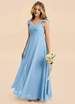 Azazie Dory Junior Powder Blue A-Line Ruched Chiffon Dress image4