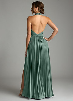 Azazie Zienna Venta Final Vestido de Eucalipto de Satén Elástico de Corte en A con Plisado image2