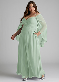 Azazie Cienna Bridesmaid Dresses Agave A-Line Off the Shoulder Chiffon Dress image10
