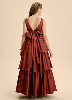 Azazie Meadowyn Junior Abito A-Line in Raso Elasticizzato Fiocco Terracotta image2