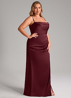 Azazie Leonis Bridesmaid Dresses Cabernet Mermaid Pleated Stretch Satin Convertible Dress image13