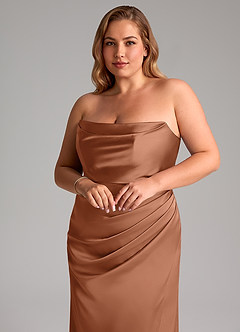Azazie Leonis Bridesmaid Dresses Bronzer Mermaid Pleated Stretch Satin Convertible Dress image11