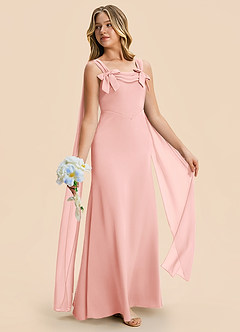 Azazie Chelsea Junior Powder Pink Sheath Pleated Stretch Satin Dress image5