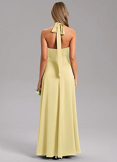 Azazie Tracie Bridesmaid Dresses Lemon Sorbet A-Line Side Slit Stretch Satin Dress image2