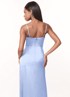 Azazie Maci Bridesmaid Dresses Ice A-Line V-Neck Pleated Stretch Satin Dress image7