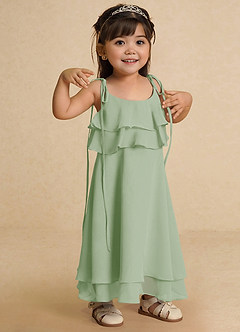 Azazie Temi Flower Girl Dresses Dusty Sage A-Line Spaghetti Strap Chiffon Dress image7