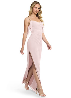 Azazie Jasmine Bridesmaid Dresses Blushing Pink Sheath Side Slit Chiffon Dress image3