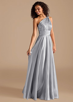 Azazie Charlize Bridesmaid Dresses Silver A-Line One Shoulder Metallic Satin Dress image6