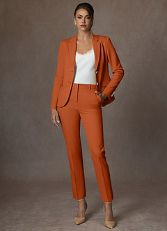 front Whitney Gebranntes Orange Strukturierter Stretch-Hosenanzug in voller Länge