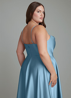 Azazie Elle Brautjungfernkleider A-Linie Plissee Stretch-Satin Kleid Stahlblau image15