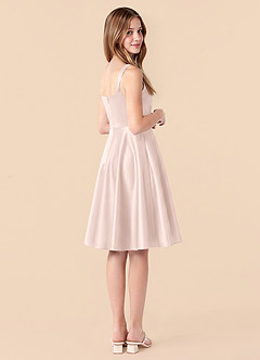 Azazie Amira Junior Blushing Pink A-Line Pleated Stretch Satin Dress image2