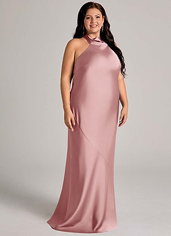 Azazie Velli Bridesmaid Dresses Dusty Rose Mermaid High Neck Stretch Satin Dress image9