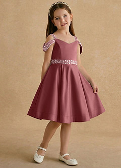 Azazie Judi Jurken voor bloemenmeisjes A-Lijn Jurk van Mat Satijn Amethist image4