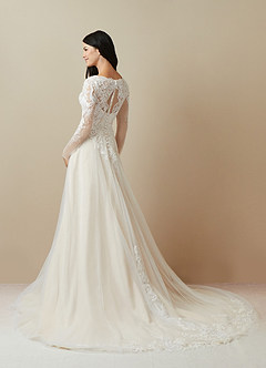Azazie Essy Wedding Dresses Diamond White Champagne A-Line V-Neck Sequins Tulle Dress image4