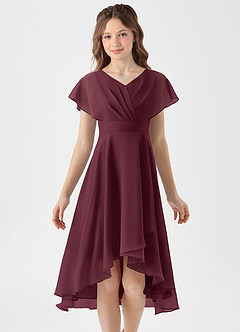 Azazie Graciela Junior Robe Trapèze en Mousseline de soie Plissée Cabernet image3