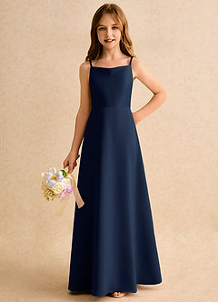 Azazie Joella Girls Formal Flower Girl Dresses Dark Navy A-Line Pleated Matte Satin Dress image6