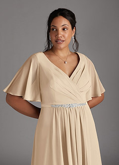 Azazie Tricia Kleider für die Brautmutter A-Linie V-Hals Gefaltet Chiffon Kleid Champagner image2