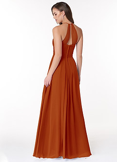 Azazie Ginger Vestidos de damas de honor Vestido de Pimenton de Gasa de Corte en A con Halter Plisado image4