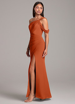 Azazie Wynter Vestidos de damas de honor Vestido de Naranja Quemada de Gasa de Corte Recto con Vestidos sin tirantes image3