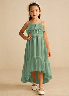 Azazie Karmen Abiti da Ragazza di Fiori Abito A-Line in Chiffon Increspato Matcha image5