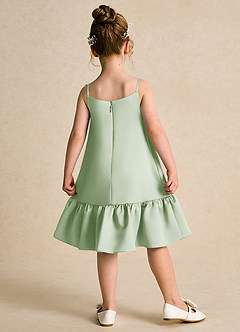 Azazie Kiwi Blumenmädchenkleider A-Linie Spaghetti Riemen Matte Satin Kleid Staubiger Salbeigrün image2