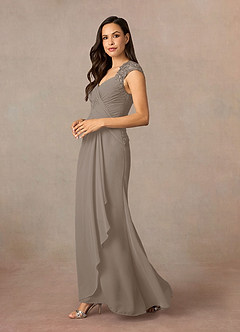 Azazie Birdie Mother of the Bride Dresses Taupe A-Line Queen Anne Sequins Chiffon Dress image3
