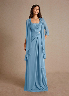 Azazie Clinton Mother of the Bride Dresses Steel Blue A-Line Pleated Mesh Dress image4