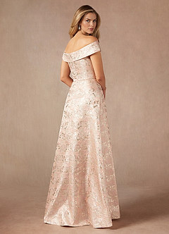 Azazie Maria Mother of the Bride Dresses Dusty Rose A-Line Off the Shoulder Jacquard Dress image2