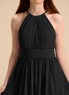 Azazie Malone Junior Black A-Line Pleated Chiffon Dress image8