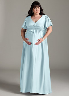 Azazie Verna Maternity Bridesmaid Dresses A-Line Ruched Stretch Satin Floor-Length Dress image13