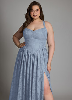 Azazie Francis Abiti da Damigella Abito A-Line in Burnout Floreale Corsetto Blu Polveroso image11