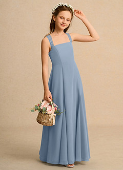 Azazie Tater Junior Formal Robe Demoiselle D'honneur Fillette Robe Trapèze en Mousseline de soie Plissée Bleu Poussiéreux image3