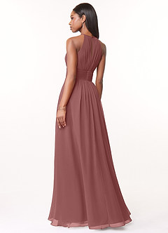 Azazie Bonnie Bridesmaid Dresses Desert Rose A-Line Keyhole Ruched Chiffon Dress image2