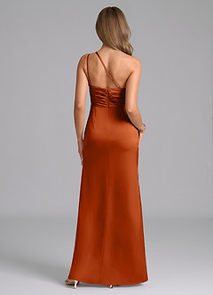 Azazie Eren Robes de demoiselle d'honneur Robe Sirène en Satin extensible Ue épaule Orange Brûlée image2