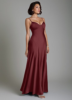 Azazie Tierra Brautjungfernkleider Eine Linie Korsett Stretch-Satin Kleid Cabernetrot image4