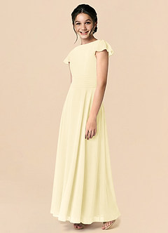 Azazie Payton Lemon Sorbet A-Line Bow Chiffon Dress image4