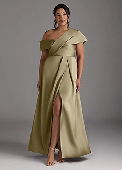 Azazie Milton Mother of the Bride Dresses Moss Green A-Line Pleated Stretch Satin Dress image9