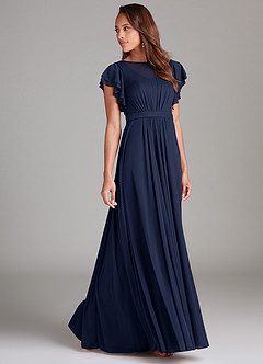 Azazie Daphne Modest Bridesmaid Dresses A-Line Ruched Mesh Floor-Length Dress image3