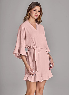 front Matching Color 2-Piece Ruffled Cloud-Soft Robe and Slip Set