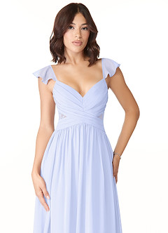 Azazie Lissa Robes de demoiselle d'honneur Robe Trapèze en Mousseline de soie Dentelle Lavande image6