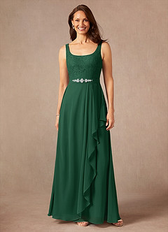 Azazie Ainsling vestidos de madre de la novia Vestido de Verde Oscuro de Gasa de Corte En A con Encaje Cuello Cuadrado image3