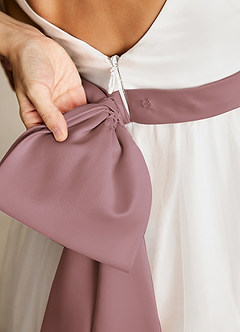 Azazie Lea vestidos de niña de las flores Vestido de Rosa Polvorienta de Tul de Corte En A con Tirante Espagueti image5