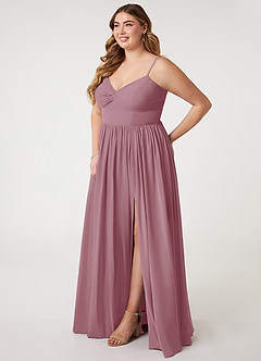 Azazie Zeya Brautjungfernkleider A-Linie V-Hals Gefaltet Chiffon Kleid Vintage Mauve image8