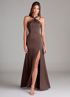 Azazie Rue Bridesmaid Dresses Ganache Mermaid Pleated Stretch Satin Dress image3